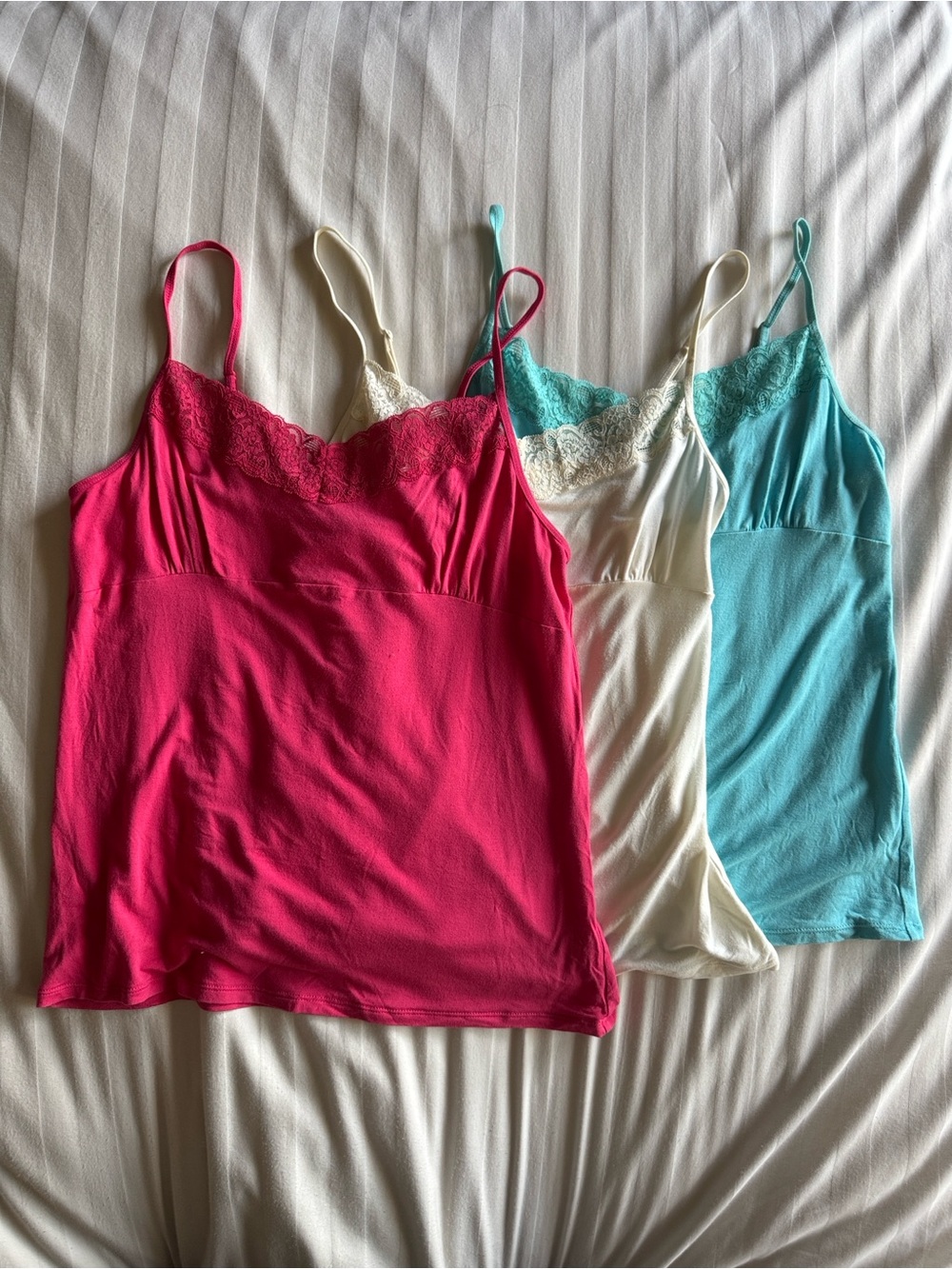 Set of 3 Old Navy Hot Pink, White & Teal Camisoles size Medium